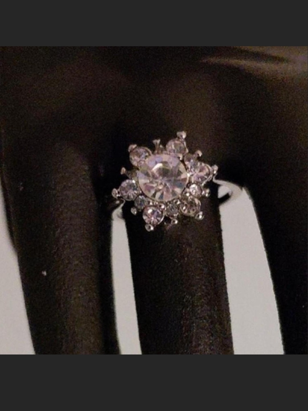 Source Unknown Silver Floral Halo Ring with Clear Stones